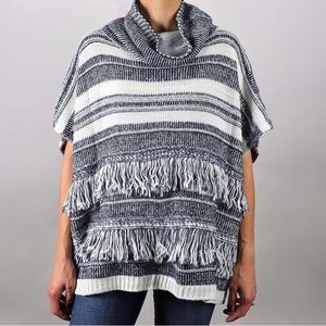 NWT Striped blue fringe Poncho Size:OS Perfect for those cool Spring evenings!